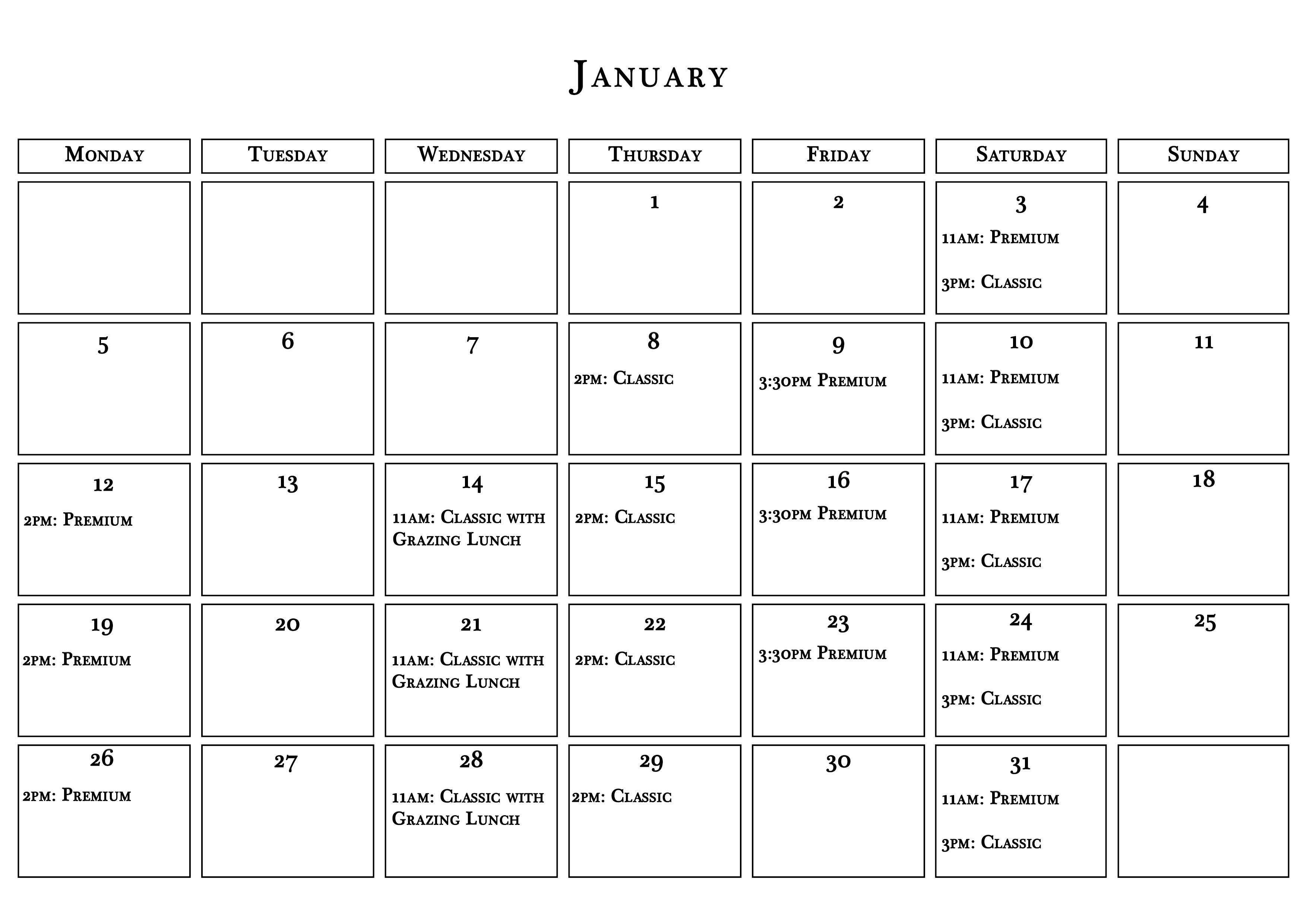 January calendar