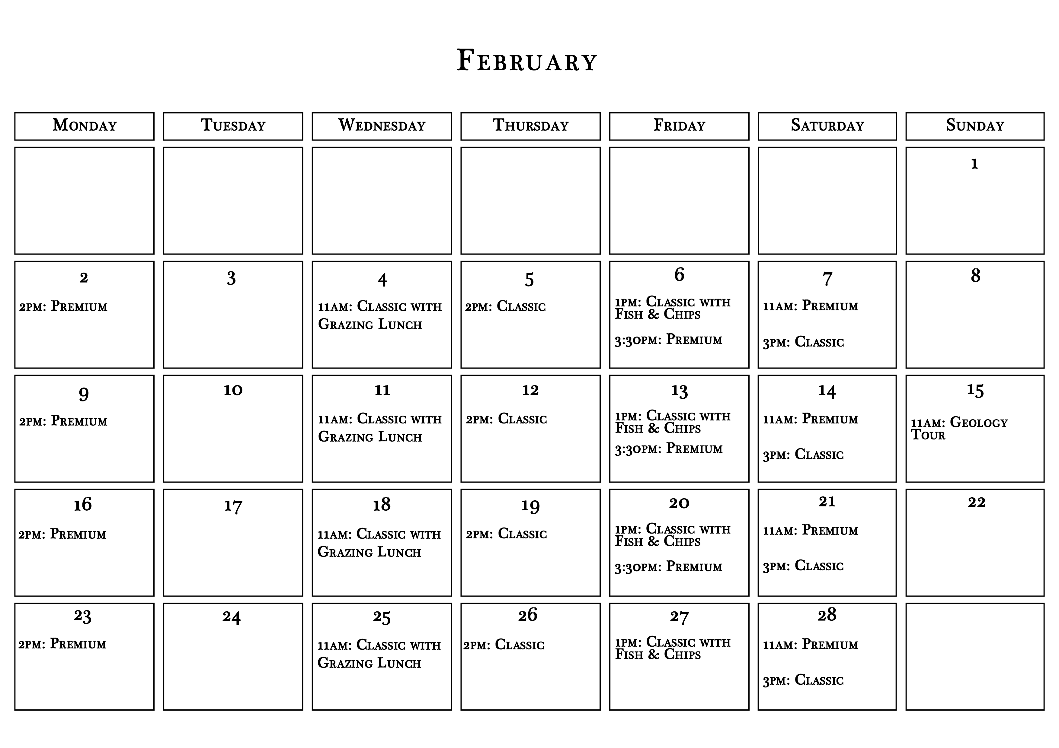 February calendar