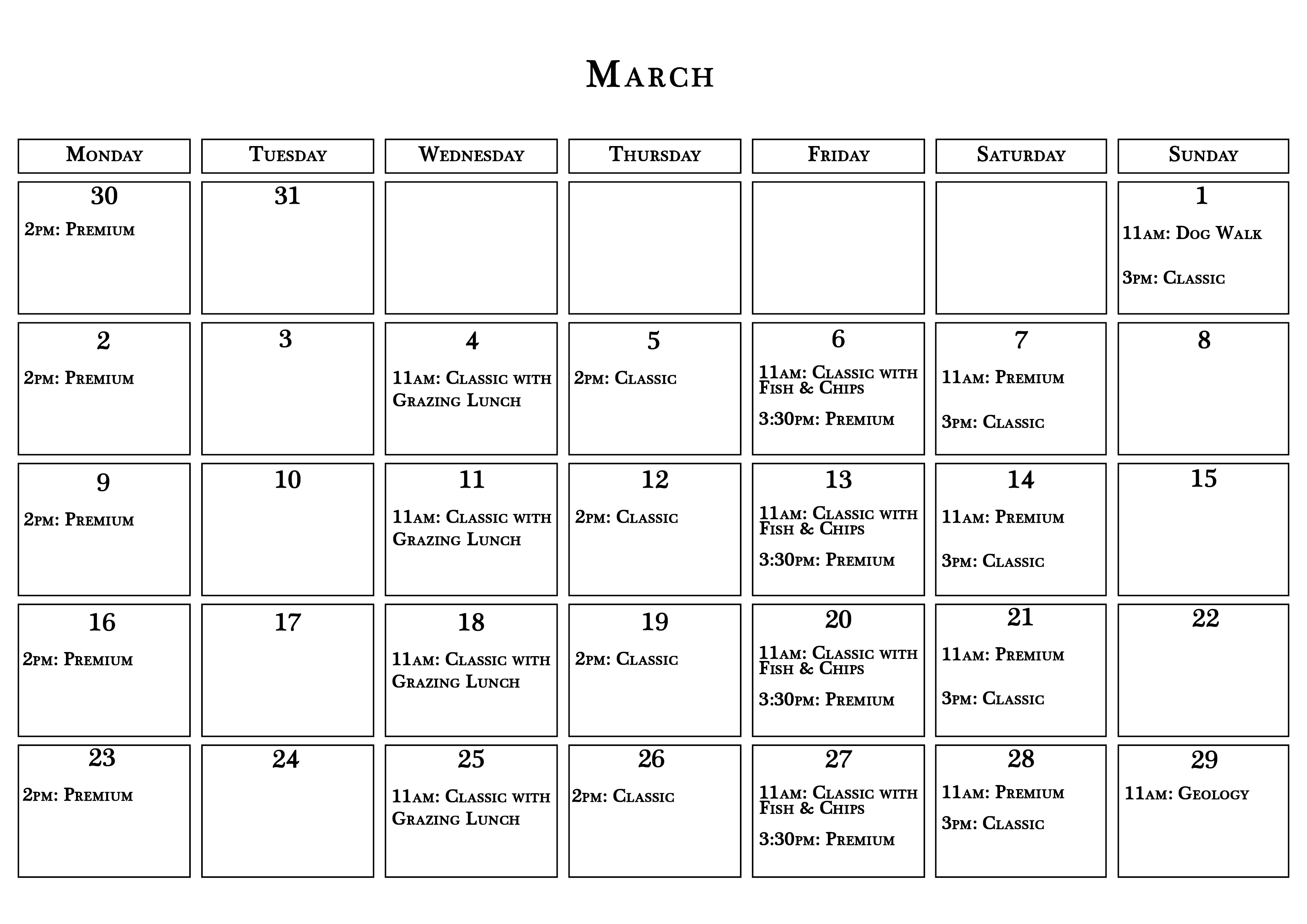 March calendar=